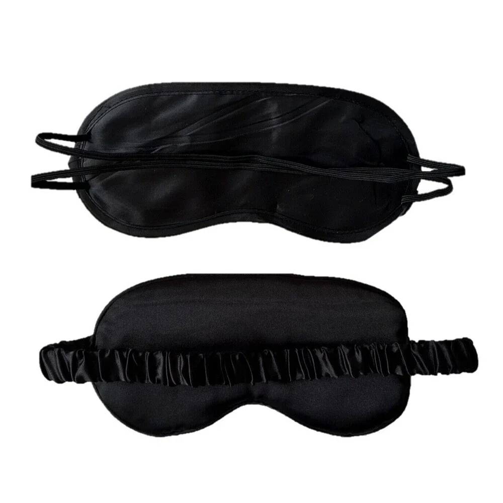 Set Of 2 Black Sleep Masks Night Cover Sleeping Silk Satin Unisex Good Night